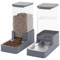 Wefeedy Stainless Steel Cat Feeder and Water Dispenser,Gravity Waterer & Food Feeder Set with Stainless Steel,Large Capacity Pet Food Bowl for Small Medium Dog Pets Puppy Kitten(Grey,1 Gallon)