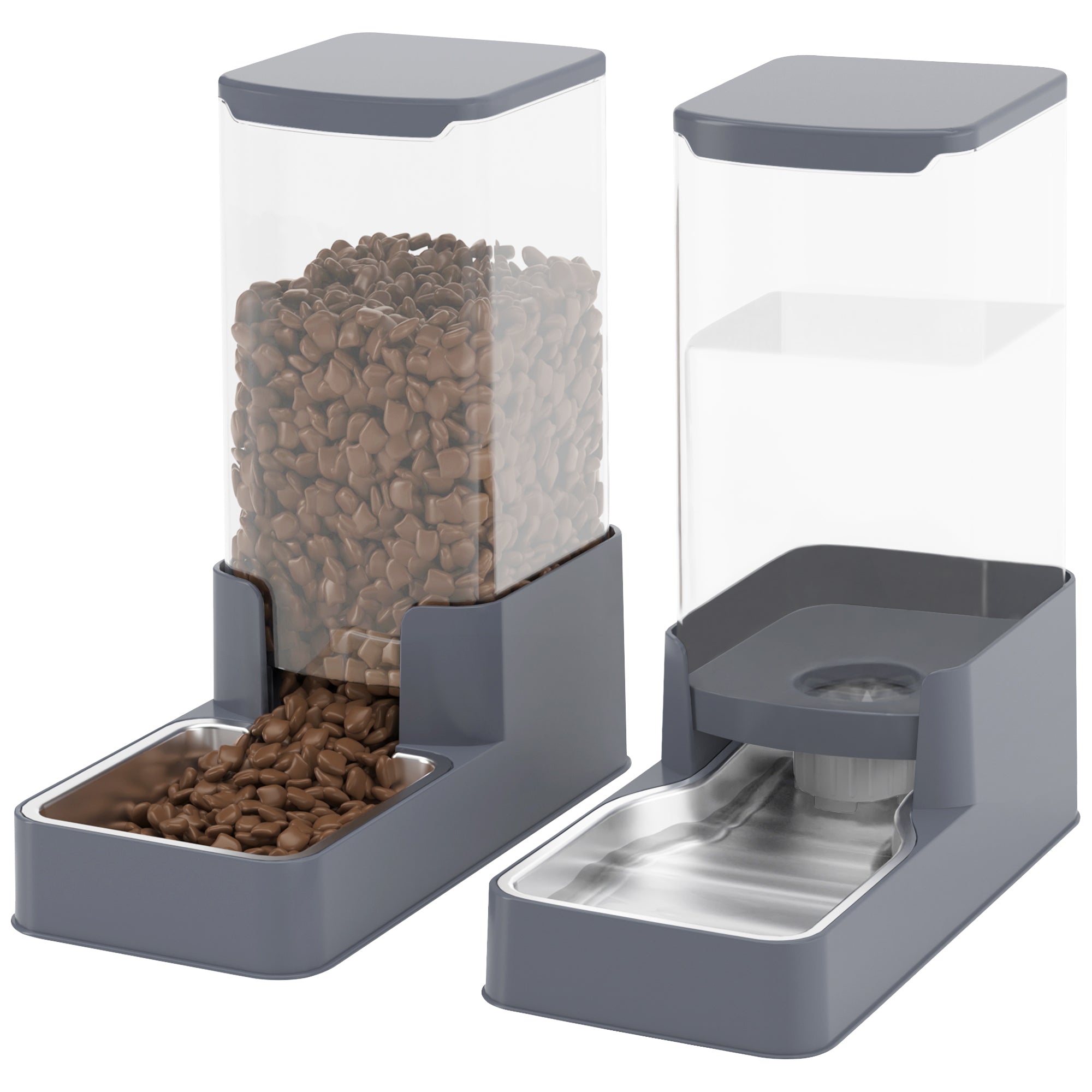 Wefeedy Stainless Steel Cat Feeder and Water Dispenser,Gravity Waterer & Food Feeder Set with Stainless Steel,Large Capacity Pet Food Bowl for Small Medium Dog Pets Puppy Kitten(Grey,1 Gallon)