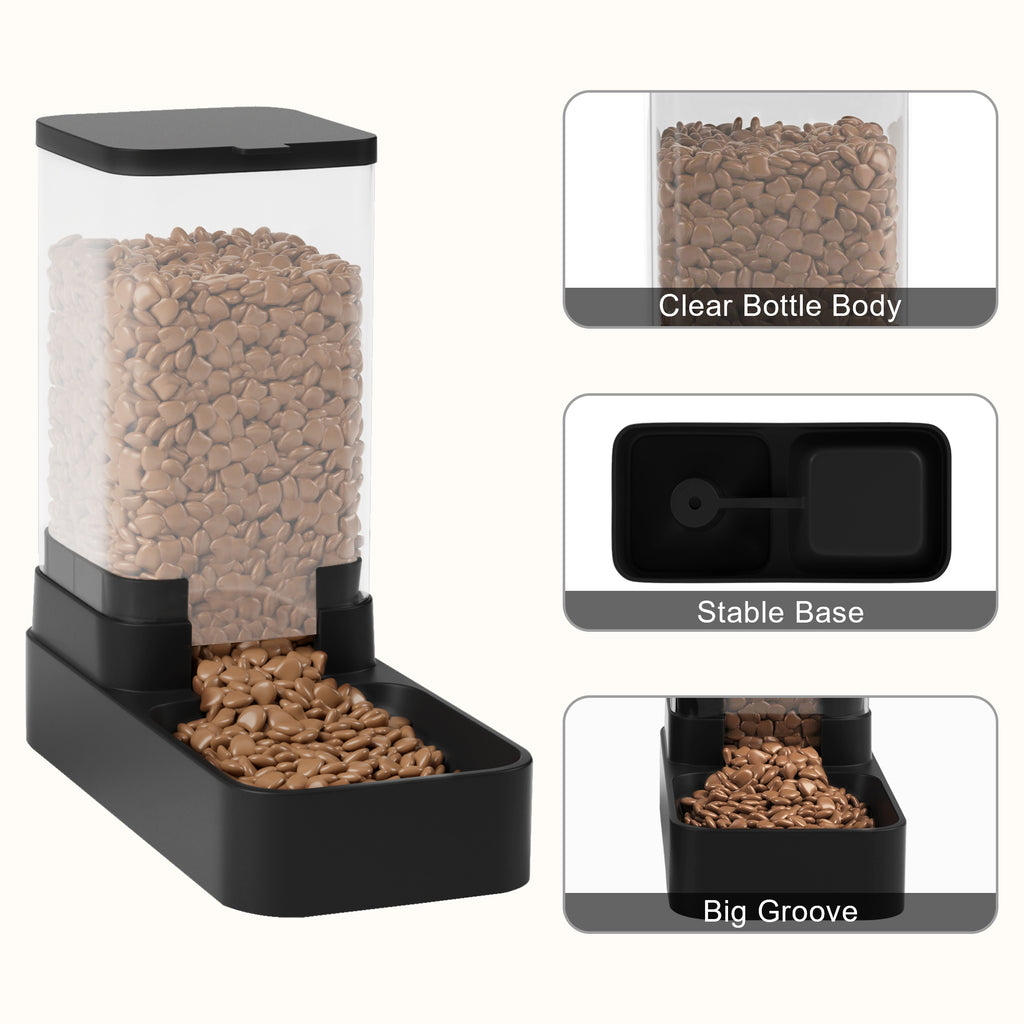 Wefeedy Automatic Cat Feeder and Water Dispenser in Set with Pet Food Bowl,Gravity Dog Waterer and Food Feeder for Small Medium Dog Cat Puppy Kitten Large Capacity(3.8L,Black)