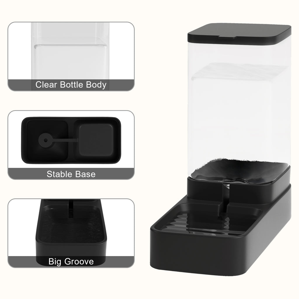 Wefeedy Automatic Cat Feeder and Water Dispenser in Set with Pet Food Bowl,Gravity Dog Waterer and Food Feeder for Small Medium Dog Cat Puppy Kitten Large Capacity(3.8L,Black)